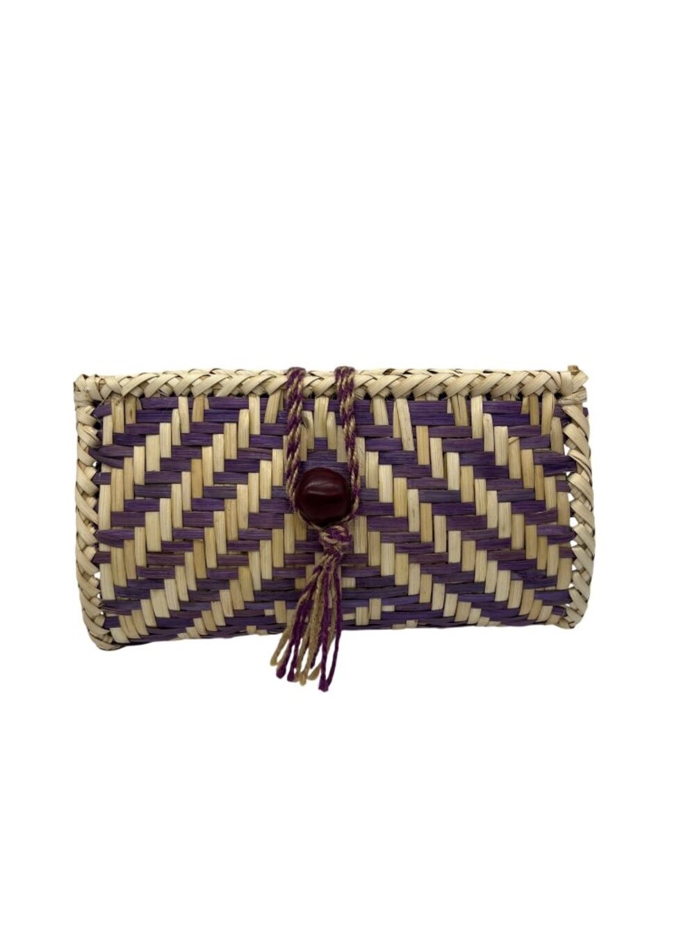 Papiro Y Yo Hand-Woven Purple & Natural Straw Clutch Bag